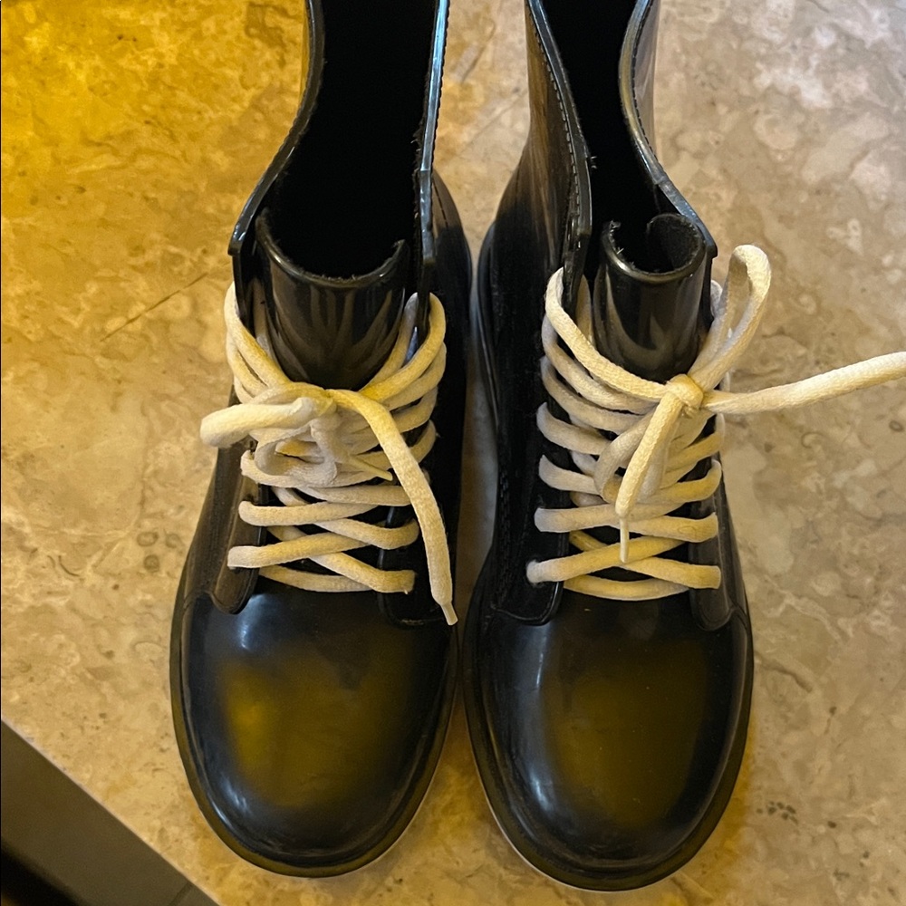 Black Lace-Up Boots with White Laces